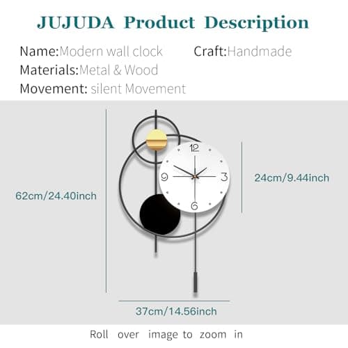 JUJUDA Large Wall Clock for Living Room, Modern Decorative Metal Silent Wall Clocks for Home Decor Bedroom Kitchen Office, 24 Inch Big Wall Clock Battery Operated Non Ticking Decoration Clocks Wall 5