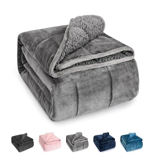 Sivio Weighted Blanket for Adult, 15 lbs Sherpa Heavy Blanket with Soft Flannel Reversible, Queen Size, Extra Warm Cozy Fluffy Weighted Blanket, 60x80 Inches Dual Sided Grey