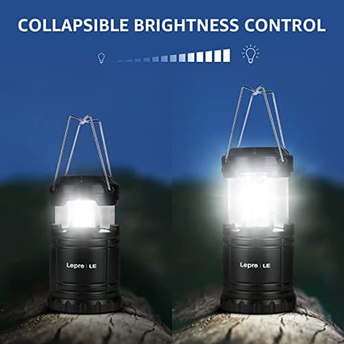 Lepro LED Lanterns Battery Powered, Camping Essentials, Collapsible, IPX4 Water Resistant, Outdoor Portable Lights for Emergency, Hurricane, Storms and Outages, 2 Pack 5