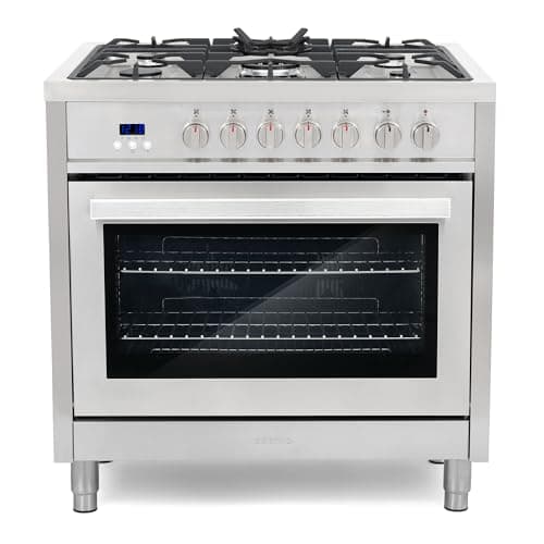 COSMO F965 36 in. Stellar Collection 3.8 cu. ft. Dual Fuel Range, 5 Sealed Burners, 8 Function Convection Oven in Stainless Steel