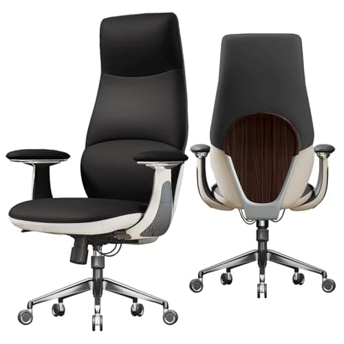 FurniBaron Ergonomic Genuine Leather Office Chair, Executive Chair with Tilt Adjustable High Back and Lumbar Support, 400lbs Weight Capacity Metal Base with 360° Flexible Wheels, Black