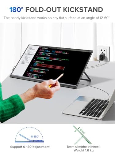 UPERFECT 22" Portable Monitor 2K QLED w/VESA & 180° Adjustable Stand, 2560×1440 QHD FreeSync HDR Gaming Display, USB-C HDMI Travel Second Monitor for Laptop, Phone, PC & Gaming Consoles 6