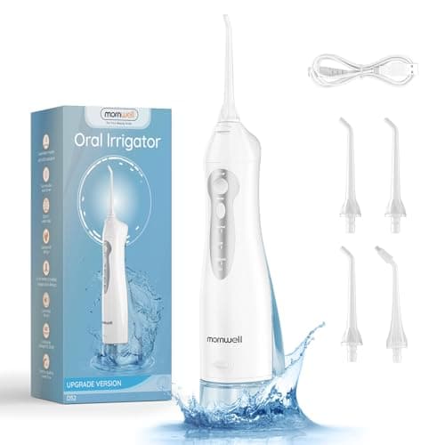 Mornwell Water Dental Flosser Teeth Pick for Teeth, Portable Cordless Water Flossers Oral Irrigator with 10 Intensity 4 Jet Rechargeable IPX7 Waterproof Water Tank Flosser Electric Travel (White)
