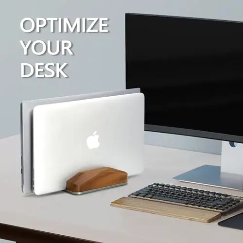 Dual Laptop Holder Vertical Laptop Stand, Natural Wood, Adjustable Dock, Wooden Laptop Stand, Vertical Laptop Holder for Desk, Widen Dock Fits All MacBook/Surface Pro 2 Devices (Black Walnut) 8