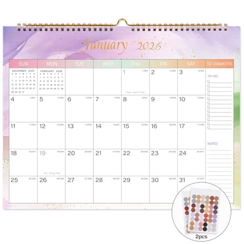 Calendar 2025-2026 - 18 Monthly Wall Calendar 2025-2026 from July 2025 to December 2026, 11 x 8.5 Inches.Thick Paper with Julian Dates and Block for New Year and Christmas Presents (Wall Calendar 2025-2026 Colorful)