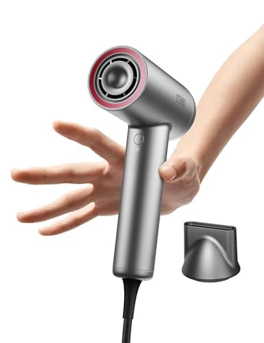 TYMO Ionic Hair Dryer for Women, Professional Blow Dryer with 110000 RPM Brushless Motor for Fast Drying, Travel Lightweight AIRHYPE Lite Hairdryer, Low Noise, 4 Temps & 3 Speeds for Man, Silver
