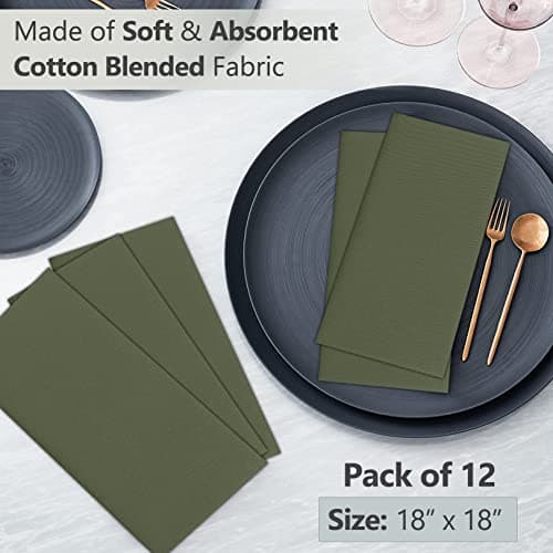 Ruvanti Cloth Napkins set of 12, 18x18 Inches Napkins Cloth Washable, Soft, Durable, Absorbent, Cotton Blend. Table Dinner Napkins Cloth for Hotel, Lunch, Restaurant, Weddings, Parties - Martini Olive 5