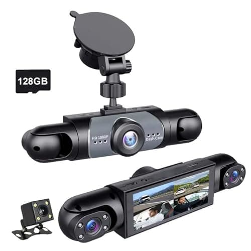 Sakerplus 360° 4 Channel Car Dash Cam System with Front Rear Left Right Cameras, 1080P Full Coverage, Night Vision, G-Sensor, Loop Recording, 128GB SD Card for Taxi, Fleet & Family Vehicles (128GB)