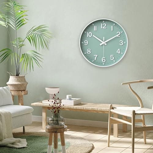 HZDHCLH Wall Clocks Battery Operated,Wall Clock Green,8 inch Wall Clock Silent Non Ticking Modern 3D Numbers for Kitchen Bedroom Living Room Office Classroom Decor 8
