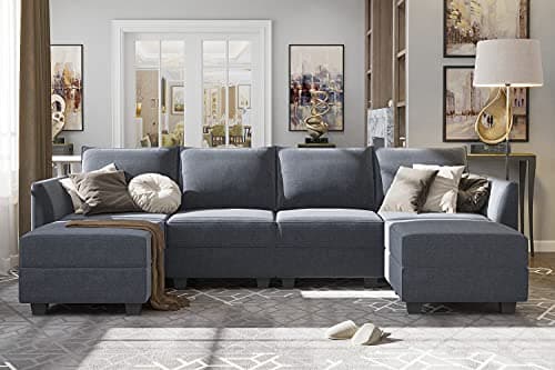 HONBAY Modular Sectional Sofa U Shaped Sectional Couch with Reversible Chaise Modular Couch with Storage, Bluish Grey 5