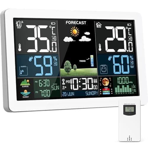 Weather Station Wireless Indoor Outdoor, Thermometer Wireless with Remote Sensor, Home Weather Station, Color Display Digital Weather Forecast, Humidity, Atomic Clock, Air Pressure for Home