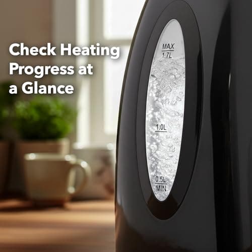 OVENTE Electric Kettle, 1.7L Fast Boiling Water Heater for Coffee or Tea, BPA Free with Water Level Gauge, Auto Shut-Off, Boil-Dry Protection, Indicator Light and Removable Filter, Black KP72B 7