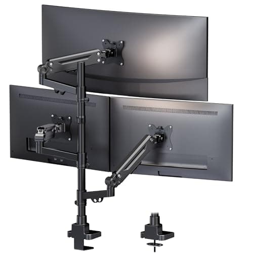 Triple Monitor Mount for up to 35-inch Screens – Heavy Duty Ultrawide Stand with Fully Adjustable, 12kg Gas Spring Arm (Each), VESA 75×75/100×100 mm, Black