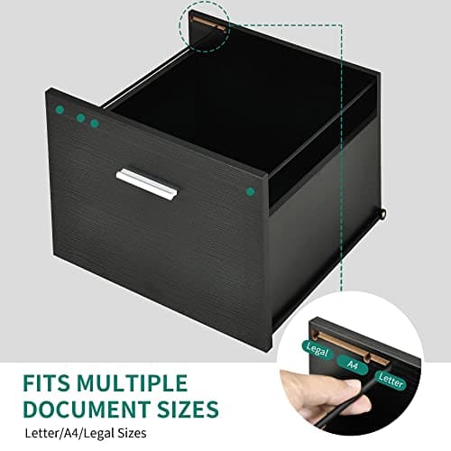 YITAHOME File Cabinet with Charging Station, Mobile Lateral Filing Cabinet with Lock for Home Office, Printer Stand with Open Storage Shelf, Fits A4, Letter, Legal Size Files, Office Furniture, Black 7
