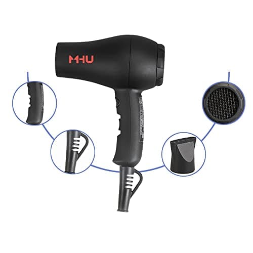 Professional Mini Travel Hair Dryer for RV 1000 Watts Ceramic Ionic Blow Dryer for Kids Plus Concentrator, Black 6