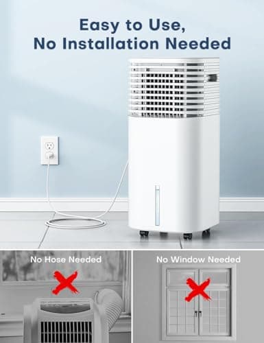 CENSTECH 4-IN-1 Portable Air Conditioners, Evaporative Air Cooler w/4 Modes & 3 Speeds, 15H Timer for Smart Auto-off, 2-Gal Tank for 20H Cooling,17FT Remote,No Hose Needed,120°Oscillating Swamp Cooler 7