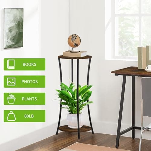YINMIT Plant Stand Indoor,2 Tier Round Potted Holder Rack,Flower Pot Stand Shelf,Round Supports Rack,Corner Plant Shelf for Balcony Garden Patio Living Room,Brown 6