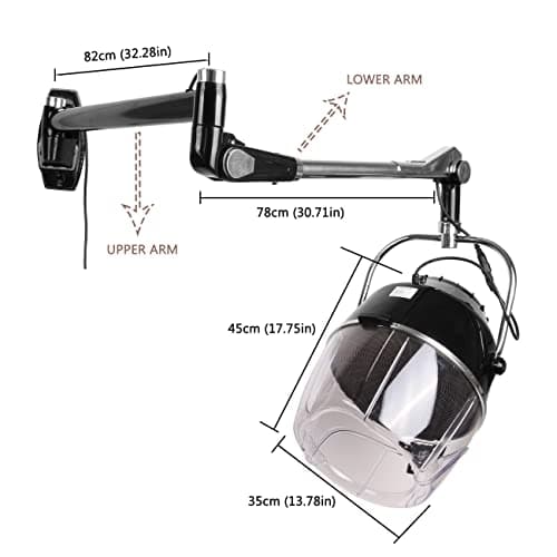 Samger Retractable 900W Wall Mounted Hair Hood Dryer Professional Hair Dryer with Flexible Swivel Arm Built-in 60min Timer Adjustable Temperature 70℃ Beauty Barber Spa Equipment Fits Concrete Wall 5