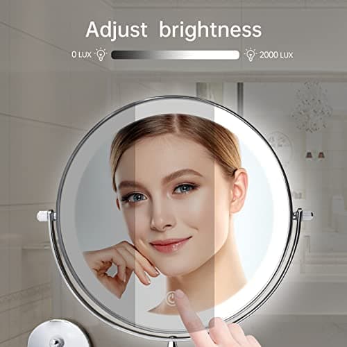FUNTOUCH 5000mAh Rechargeable Wall Mounted Lighted Makeup Vanity Mirrors, Double Sided 1X 30X Magnifying, 3 Color Lighting, Touch Screen Dimming, Extended Arm 360 Rotation Shaving Bathroom Mirror 7