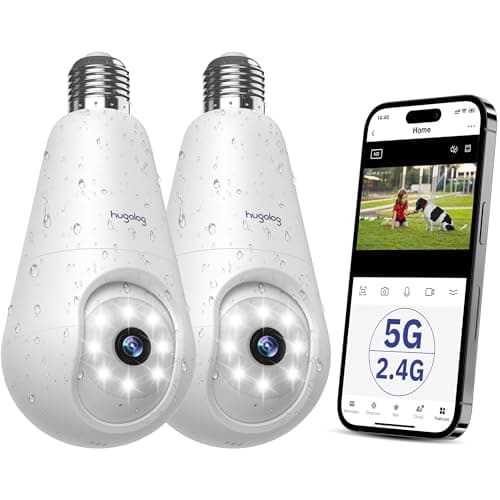 Hugolog 2K 3MP Light Bulb Security Camera 5G& 2.4GHz WiFi, 360° Wireless Outdoor Indoor Camera for Home, Motion Detection, Two-Way Talk, Color Night Vision, Siren Alarm, Compatible with Alexa(2 Pack)