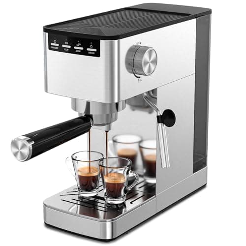 COWSAR 9 Bar Espresso Machine with Steam Frother - Compact Stainless Steel Coffee Machine for Latte and Cappuccino, Customizable Brewing Time Modes, Removable Water Tank