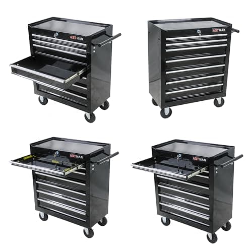 SumKea 7 Drawer Tool Cart, with Key Locking and Parking Brake, Suitable for Garages, Warehouses, Workshops, Repair Shops tool chest with drawers, Black 7