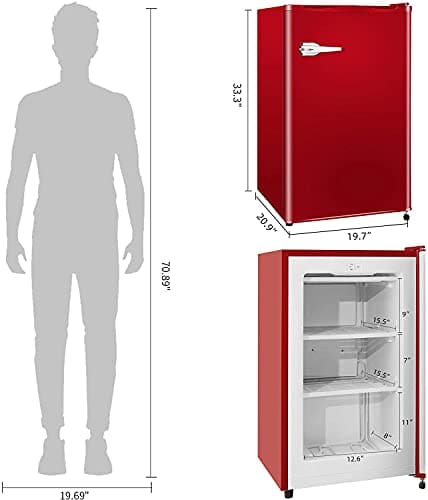 LHRIVER Mini Freezer, 2.3 Cu.ft Small Upright Freezer with Handle and Shelves, Adjustable Thermostat, Low Noise for Bedroom/Apartment/Office, Red 7