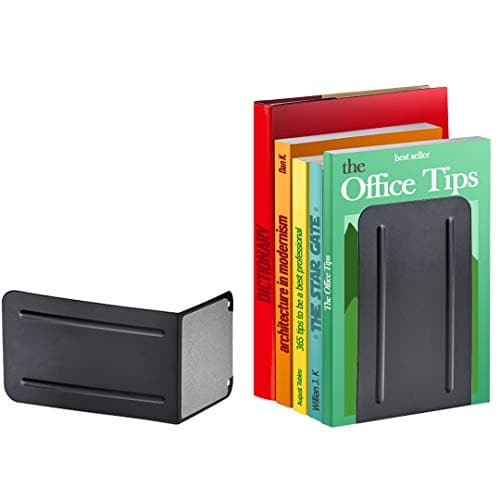 Acrimet Steel Metal Bookends for Shelves, Heavy Duty, for Large Books, 6 7/8" Tall X 4" Wide X 4 1/2" Deep, Black Colored, 1 Pair 8