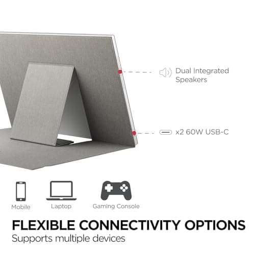 ViewSonic VG1656N 16 Inch 1200p IPS Wireless Portable Monitor with 2 Way Powered 60W USB C, Built-in 4000 mAh Battery and Stand with Smart Cover 8