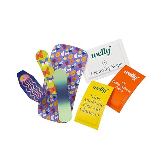 Welly First Aid Kit - FSA Eligible - Adhesive Bandages in Flexible Fabric and Waterproof, Single Use Ointments (Triple Antibiotic, Cleansing Wipes and Hydrocortisone) - 70 Count 5