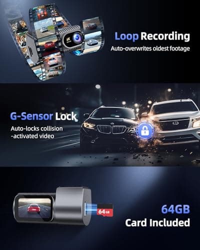 Dash Cam Front 4K - 1.5" IPS Display & 5G WiFi & 64G Card, 360° Rotation Mini Dashcam, Car Camera with WDR Night Vision, 24H Parking Mode, G-Sensor, Loop Recording,170° Angle, Dash Camera for Cars 7