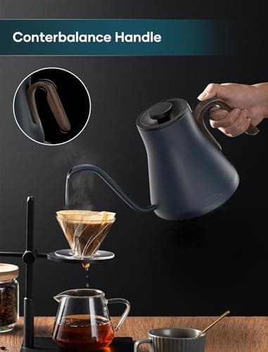 Electric Kettles, INTASTING Gooseneck Electric Kettle, ±1℉ Temperature Control, Stainless Steel Inner, Quick Heating, for Pour Over Coffee, Brew Tea, Boil Hot Water, 0.9L (Navy Blue) 5