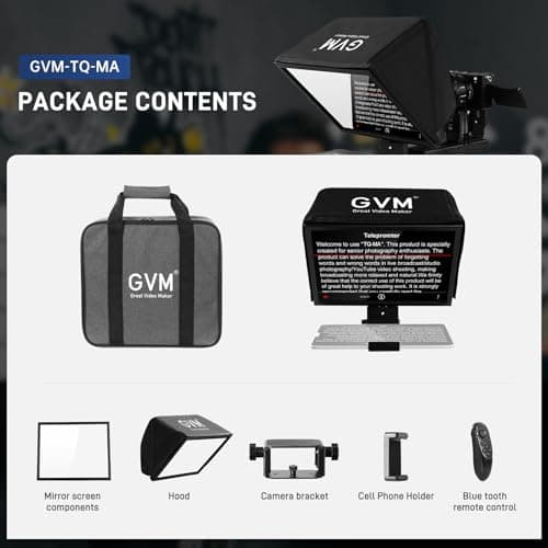 GVM 12" Teleprompter for iPad Tablet Phone DSLR Camera, Collapsible Teleprompter Kit with Installation Free Design, HD Refective Display, APP Remote Control, Carry Case, for Video Recording 8