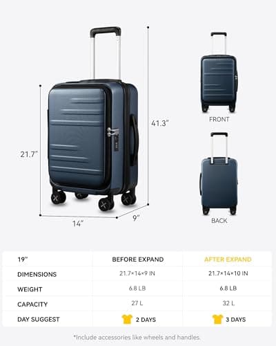 LUGGEX Carry On Luggage with Front Opening, Expandable Polycarbonate Hard Shell Suitcase with Wheels (Blue, 20 Inch, 27.2L) 9