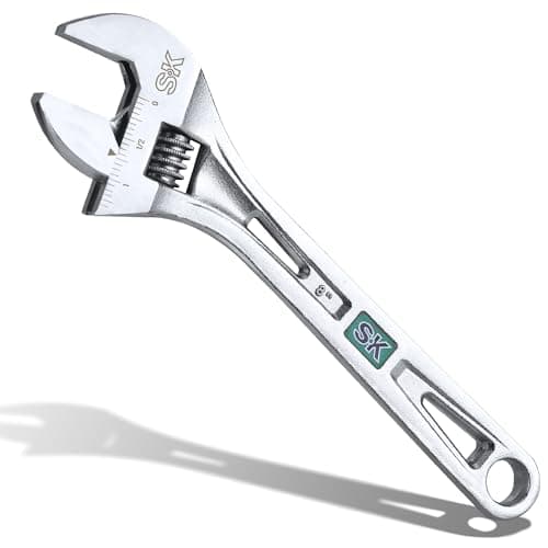 SK 8-Inch Adjustable Wrench, 1-1/4" Jaw Capacity, Cr-V Steel, SAE&Metric Scales