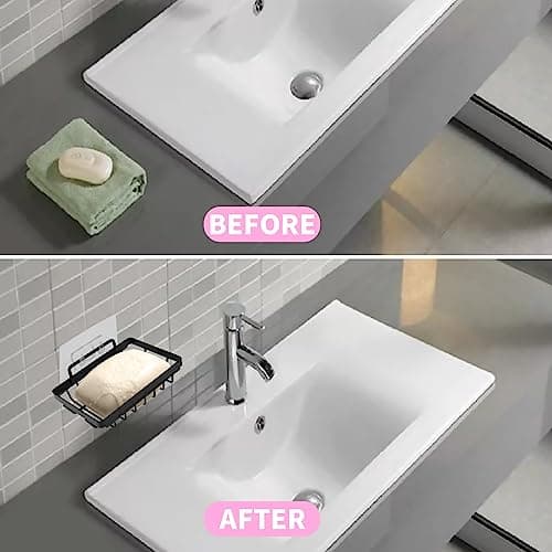 Carrie Joe Soap Dish Holder No Drilling 304 Rustproof Stainless Steel Wall Mounted Soap Holder Tray Bar Sponge Holder for Bathroom & Kitchen 6