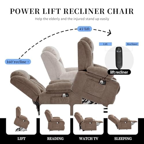 Sfxingyou Power Lift Recliner Chair for Elderly with Massage and Heat, Reclining Sofa Chair with USB & Type-C Ports and Cup Holders, L1288(Brown) 5