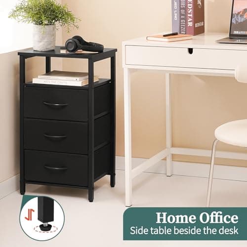 Yoobure Night Stand with Charging Station, 16 Colors LED Nightstand with USB Ports and Outlets, End Table with 3 Fabric Drawers and Storage Shelf, Bedside Tables Small Dresser for Small Space, Black 8