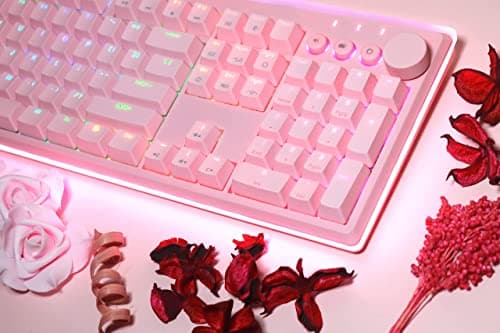 i-rocks K71M RGB Mechanical Gaming Keyboard with Media Control Knob, Switches (Brown), 107 Keys w/Full NKRO, PBT Keycaps, Multimedia Hotkeys, Detachable USB-C Cable and Onboard Storage, Pink 8