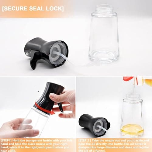 Milukon Oil Sprayer for Cooking, 180ml Glass Olive Oil Sprayer Bottle with Brush, Thick Glass, Large Range, Strong Spray Force, Kitchen Gadgets Accessories for Air Fryer (Black) 5