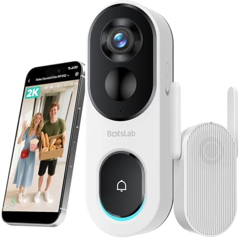 BOTSLAB 2K Doorbell Camera Wireless with Head-to-Toe View, No Monthly Fee, Video Doorbell with 2-Way Audio, Human Detection, 5200mAh Battery, 2.4Ghz WiFi