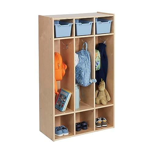 ECR4Kids Streamline 3-Section Coat Locker with Cubby Storage, Classroom Furniture, Natural 12