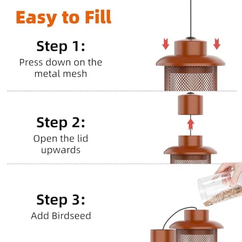 Metal Squirrel Proof Bird Feeder,Bird Feeders for Outdoors,Weight Activated Squirrel Proof Wild Bird Feeders with Finch Cardinal Chickadee,Large Capacity,Weatherproof and Durable,Reddish Brown 5