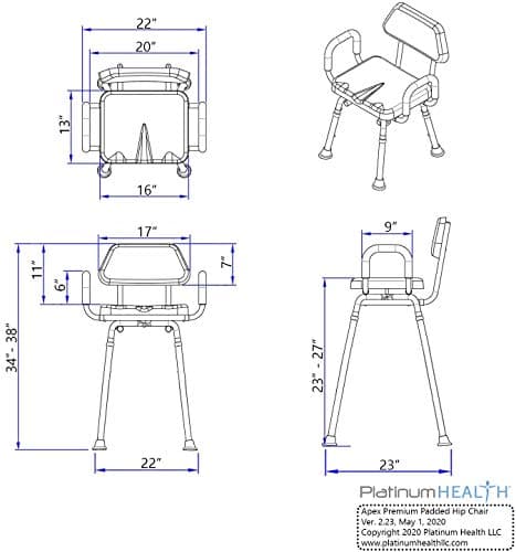 Platinum Health Hip Chair, APEX(tm) Premium, Padded, Height Adjustable, SEAT-Angle Adjustable Hip Chair. Doctor and Rehab Specialist Recommended 5