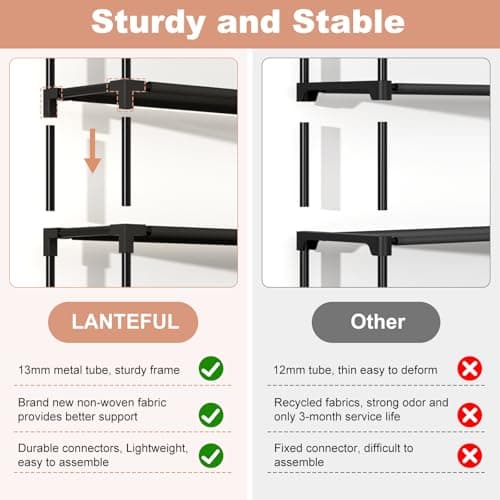 LANTEFUL 10 Tiers Shoe Rack 50 Pairs Large Capacity Tall Shoe Organizer Sturdy Shoe Storage with Two Hooks Space Saving Metal Wide Shoe Rack for Closet, Entryway, Bedroom, Black 6