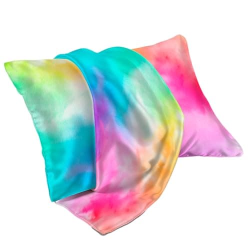Sinpooo Satin Pillowcase for Hair and Skin,Softer Than Mulberry Silk Pillow Cases 2 Pack, Fade Resistant, Satin Pillowcases with Zipper, Cooling Pillow Cases Standard Size Set of 2, Rainbow Tie Dye