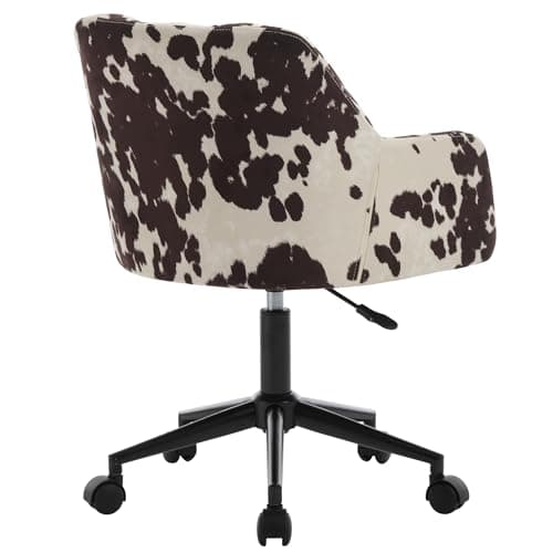 BESTANO Cow Print Desk Chair Velvet Office Chair, 360° Swivel Work Chair with Mid Back Support Armrest, Adjustable-Height Upholstered Chair for Living Room, Bedroom Home Office, Cow Print 7