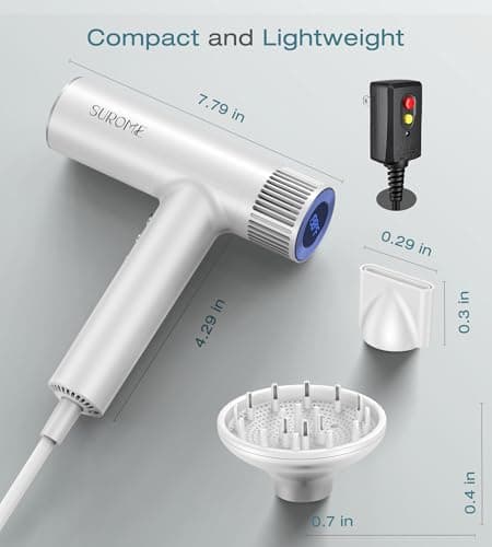 Blow Dryer,110000RPM High-Speed Brushless Motor, Fast-Drying Negative Ions Intelligent Constant Temperature Hair Care Dryers, Professional Hair Dryer with Attachments for Home&Salon (White) 8