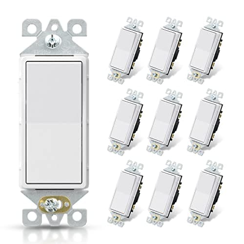 ELEGRP Matte White Single Pole Decorator Light Switch, 15Amp, 120-277V, Decorative Paddle Rocker Switch Replacement, On/Off Wall Switch, Self-Grounding, Residential/Commercial Grade, UL/CUL (10 Pack)
