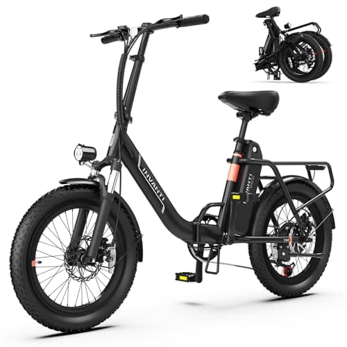 INVANTI Foldable Electric Bike, 1000W Peak Motor Ebikes for Adults, 25MPH Top Speed 45Miles, 20" Step-Thru Fat Tire E-Bike for All Terrains with Rear Rack, Front Suspension Commuting Bicycle, Black
